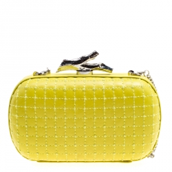 Pre Owned Diane Von Furstenberg Yellow Quilted Leather Lytton Minaudiere Clutch