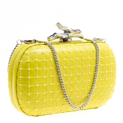 Pre Owned Diane Von Furstenberg Yellow Quilted Leather Lytton Minaudiere Clutch