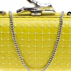 Pre Owned Diane Von Furstenberg Yellow Quilted Leather Lytton Minaudiere Clutch