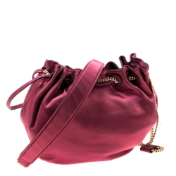 Pre Owned Diane Von Furstenberg Cerise Satin Mini Love Power Drawstring Bucket Bag