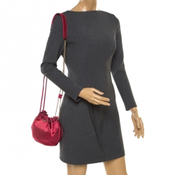 Pre Owned Diane Von Furstenberg Cerise Satin Mini Love Power Drawstring Bucket Bag