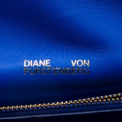 Pre Owned Diane Von Furstenberg Blue/Brown Leather Uptown Clutch