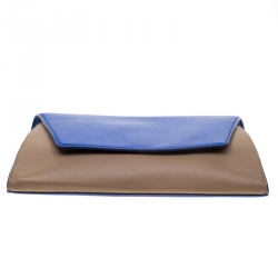 Pre Owned Diane Von Furstenberg Blue/Brown Leather Uptown Clutch