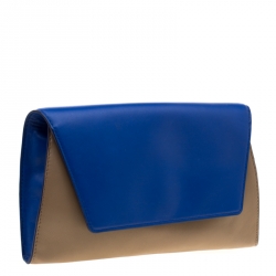 Pre Owned Diane Von Furstenberg Blue/Brown Leather Uptown Clutch