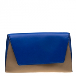 Pre Owned Diane Von Furstenberg Blue/Brown Leather Uptown Clutch