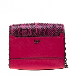 Pre Owned Diane von Furstenberg Pink Leather and Python Mini Highline Micro Crossbody Bag