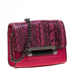 Pre Owned Diane von Furstenberg Pink Leather and Python Mini Highline Micro Crossbody Bag