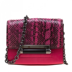 Pre Owned Diane von Furstenberg Pink Leather and Python Mini Highline Micro Crossbody Bag