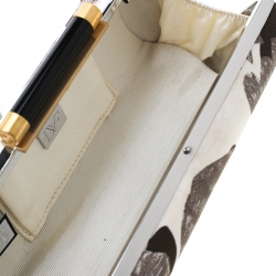 Diane Von Furstenberg White/Brown Sequined Print Tonda Clutch 