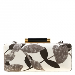 Diane Von Furstenberg White/Brown Sequined Print Tonda Clutch 