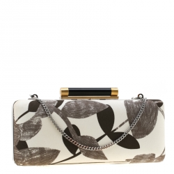 Diane Von Furstenberg White/Brown Sequined Print Tonda Clutch 