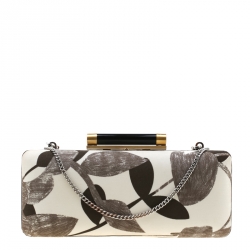 Diane Von Furstenberg White/Brown Sequined Print Tonda Clutch 