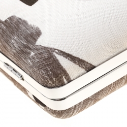 Diane Von Furstenberg White/Brown Sequined Print Tonda Clutch 