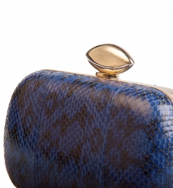 Pre Owned Diane Von Furstenberg Blue/Black Snakeskin Evil Eye Minaudiere Chain Clutch