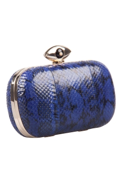 Pre Owned Diane Von Furstenberg Blue/Black Snakeskin Evil Eye Minaudiere Chain Clutch