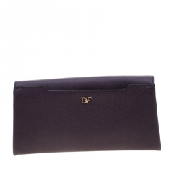 Pre Owned Diane Von Furstenberg Purple Leather 440 Envelope Clutch