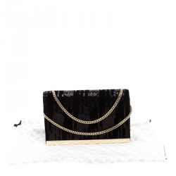Diane Von Furstenberg Black Sequins Embellished Suede and Leather Soiree Chain Bag