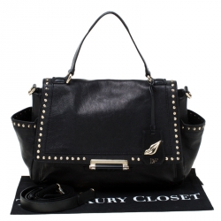 Pre Owned Diane Von Furstenberg Black Studded Leather Faceted Top Handle Bag