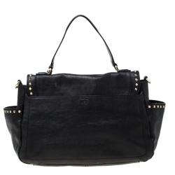 Pre Owned Diane Von Furstenberg Black Studded Leather Faceted Top Handle Bag