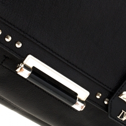 Pre Owned Diane Von Furstenberg Black Studded Leather Faceted Top Handle Bag