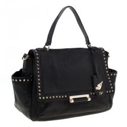 Pre Owned Diane Von Furstenberg Black Studded Leather Faceted Top Handle Bag