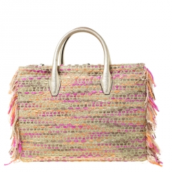 Pre Owned Diane Von Furstenberg Multicolor Tweed and Leather Secret Agent Tote             
