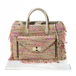 Pre Owned Diane Von Furstenberg Multicolor Tweed and Leather Secret Agent Tote             