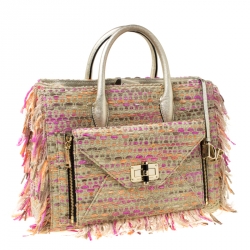 Pre Owned Diane Von Furstenberg Multicolor Tweed and Leather Secret Agent Tote             