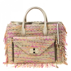 Pre Owned Diane Von Furstenberg Multicolor Tweed and Leather Secret Agent Tote             