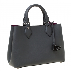 Pre Owned  Diane von Furstenberg Grey Leather Voyage Itsy Double Zip Tote