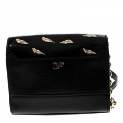 Pre Owned Diane Von Furstenberg Black Leather Mini Flirty Lips Crossbody Bag