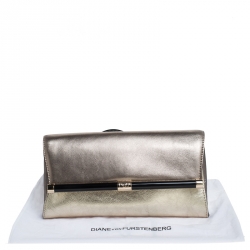 Pre Owned Diane Von Furstenberg Metallic Multicolor Leather Clutch