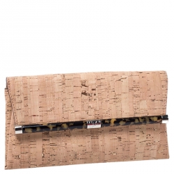 Diane Von Furstenberg Beige Cork Fabric Envelope Clutch