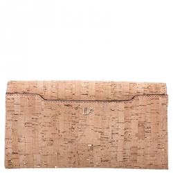 Diane Von Furstenberg Beige Cork Fabric Envelope Clutch