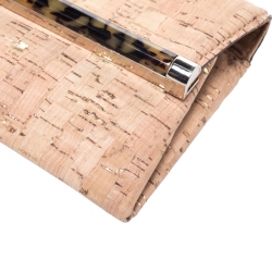 Diane Von Furstenberg Beige Cork Fabric Envelope Clutch