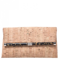 Diane Von Furstenberg Beige Cork Fabric Envelope Clutch