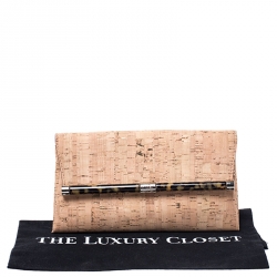 Diane Von Furstenberg Beige Cork Fabric Envelope Clutch