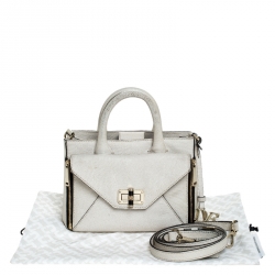 Pre Owned Diane Von Furstenberg Cream Shimmer Lizard Mini Secret Agent Tote