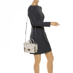 Pre Owned Diane Von Furstenberg Cream Shimmer Lizard Mini Secret Agent Tote