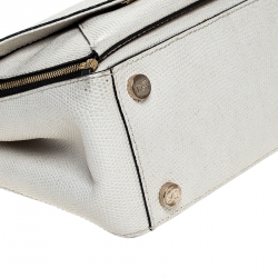 Pre Owned Diane Von Furstenberg Cream Shimmer Lizard Mini Secret Agent Tote