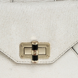 Pre Owned Diane Von Furstenberg Cream Shimmer Lizard Mini Secret Agent Tote