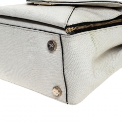 Pre Owned Diane Von Furstenberg Cream Shimmer Lizard Mini Secret Agent Tote