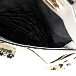 Pre Owned Diane Von Furstenberg Cream Shimmer Lizard Mini Secret Agent Tote