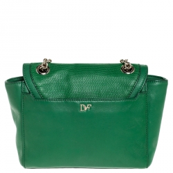 Pre Owned Diane Von Furstenberg Green Lizard Effect Leather Mini 440 Shoulder Bag