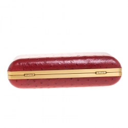 Pre Owned Diane Von Furstenberg Red Ostrich Embossed Leather Tonda Clutch