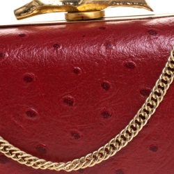 Pre Owned Diane Von Furstenberg Red Ostrich Embossed Leather Tonda Clutch