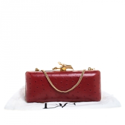 Pre Owned Diane Von Furstenberg Red Ostrich Embossed Leather Tonda Clutch