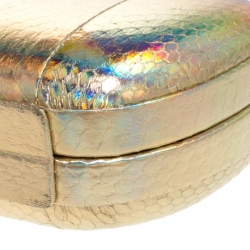 Pre Owned Diane von Furstenberg Gold Snakeskin Effect Leather Powerstone Minaudiere Clutch