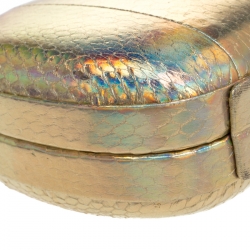 Pre Owned Diane von Furstenberg Gold Snakeskin Effect Leather Powerstone Minaudiere Clutch