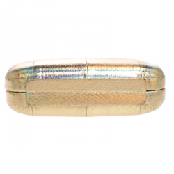 Pre Owned Diane von Furstenberg Gold Snakeskin Effect Leather Powerstone Minaudiere Clutch